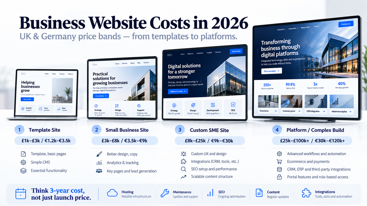How Much Does a Business Website Cost in 2026? UK & Germany Price Bands — cover